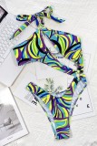 Colour Sexy Print Bandage Hollowed Out Backless Swimwears (With Paddings)