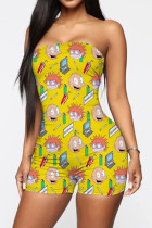 Gele Sexy Casual Cartoon Print Backless Strapless Skinny Romper