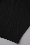 Blusas pretas casuais esportivas com patchwork sólido decote em U