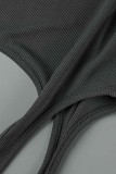 Grey Casual Print Asymmetrical O Neck Short Sleeve Two Pieces