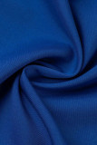 Macacão reto azul casual patchwork sólido com decote em V