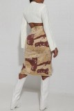 Multicolor Sexy Casual Print Patchwork Slit Asymmetrical Skinny High Waist Conventional Full Print Skirts