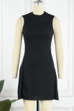 Zwart Casual Solid Basic Half A Coltrui Mouwloze jurkjurken