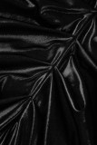 パープル セクシー ソリッド パッチワーク バックレス フォールド ホルター ワンステップ スカート ドレス