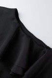 Robe de soirée noire à col oblique et dos nu en patchwork solide sexy