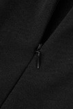 Zwarte casual elegante effen patchwork O-hals eenstaps rokjurken