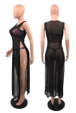 Black Pink Sexy Patchwork Letter Mesh three Piece Sets