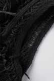 Noir Sexy Gland Solide Creusé Patchwork Demi-Col Roulé Une Étape Jupe Robes