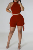 Красный сексуальный сплошной кисточкой пэчворк с круглым вырезом без рукавов из двух частей