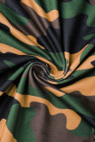 Armeegrün Casual Street Print Camouflage Print Patchwork Slit O Neck Kleider
