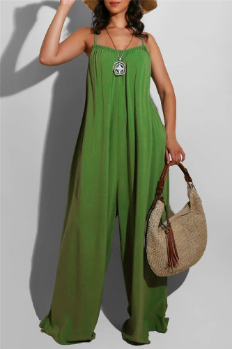 Green Sexy Casual Solid Backless Spaghetti Strap Regular Jumpsuits