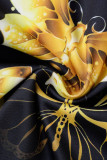 Gouden elegante print patchwork avondjurk met V-hals
