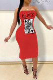 Black Sexy Print Patchwork Strapless Printed Dress Dresses