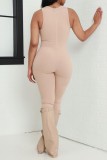 Geel Casual Solid Basic O Neck Skinny Jumpsuits