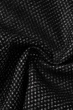 Zwart Street Effen patchwork Doorzichtige ronde hals met lange mouwen Twee stukken