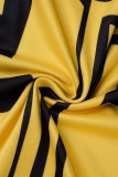 Robes de robe en jean jaune à imprimé décontracté uni basique à col rond