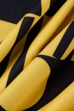 Robes de robe en jean jaune à imprimé décontracté uni basique à col rond