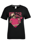 Black Street Print Skull O Neck T-Shirts