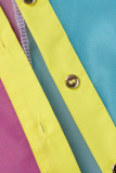 Цветные повседневные однотонные топы в стиле пэчворк с прозрачным отложным воротником и пряжкой