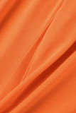 Oranje Sexy Effen Patchwork Volant Asymmetrische Kraag Mouwloos Twee Stukken