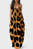 Farbe Sexy Casual Print Leopard Backless Spaghetti Strap Lange Kleider
