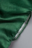 Grön Casual Print Basic V-hals långa klänningar