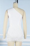 White Sexy Casual Solid Patchwork Backless Oblique Collar Sleeveless Two Pieces