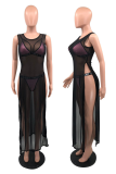 Black Pink Sexy Patchwork Letter Mesh three Piece Sets