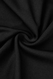 ブラック カジュアル エレガント ソリッド パッチワーク Oネック ワンステップ スカート ドレス