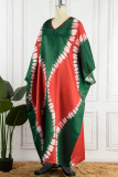 Green Casual Print Basic V Neck Long Dress Dresses