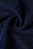 Blu sexy solido fasciatura patchwork piega senza schienale con scollo a V senza maniche in due pezzi