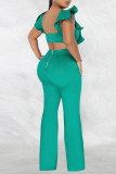 Baby Blue Sexy Solid Patchwork Flounce O Neck Straight Jumpsuits