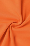 Oranje Sexy Effen Patchwork Volant Asymmetrische Kraag Mouwloos Twee Stukken