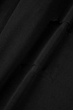 Schwarzer, lässiger, fester, ausgehöhlter Patchwork-Rollkragenpullover in Übergröße