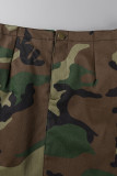 Camouflage Street Print Camouflage Print Patchwork Pocket Slit Rechte broek met hoge taille en volledige print