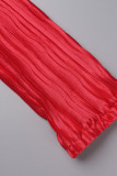 Rode sexy effen patchwork vouw V-hals rechte jumpsuits