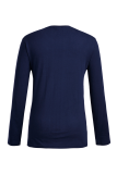 T-shirt O Neck patchwork con stampa vintage giornaliera blu navy