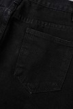 Vaqueros de mezclilla regular de cintura alta de patchwork rasgado sólido casual negro