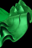 Groene Elegante Effen Uitgeholde Patchwork Volant V-hals Avondjurkjurken