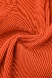 Abiti da abito a maniche corte con scollo a O in patchwork solido casual arancione