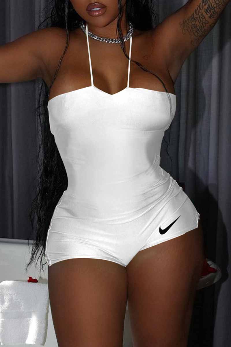 

White Sexy Print Backless Strapless Jumpsuits