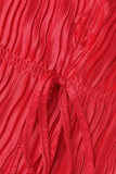 Rode sexy effen patchwork vouw V-hals rechte jumpsuits