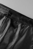 Черный сексуальный повседневный однотонный базовый отложной воротник с коротким рукавом из двух частей