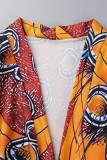 Tops à col cardigan patchwork imprimé décontracté orange