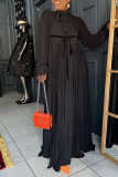 Zwart Casual Solid Patchwork Rechte jurken met vouwlint Kraag