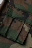 Camouflage Street Print Camouflage Print Patchwork Pocket Slit Rechte broek met hoge taille en volledige print