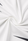 ホワイト カジュアル プリント ベーシック タートルネック ノースリーブ ドレス ドレス