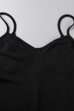 Combinaisons décontractées sportswear solide patchwork spaghetti strap skinny noir