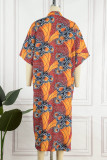Oranje casual print patchwork cardigan kraag tops