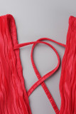 Красные сексуальные однотонные прямые комбинезоны в стиле пэчворк с V-образным вырезом и V-образным вырезом